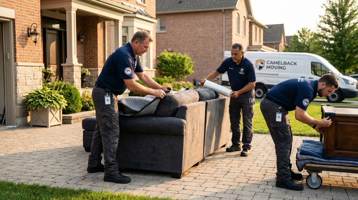 Large estate moving crew wrapping furniture in Upland, CA