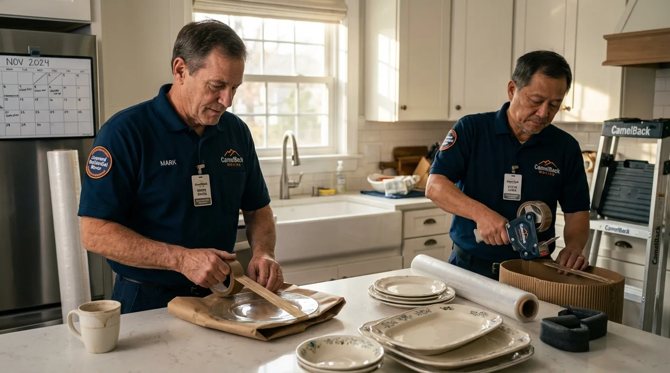 Professional crew packing kitchen dishware in Upland, CA